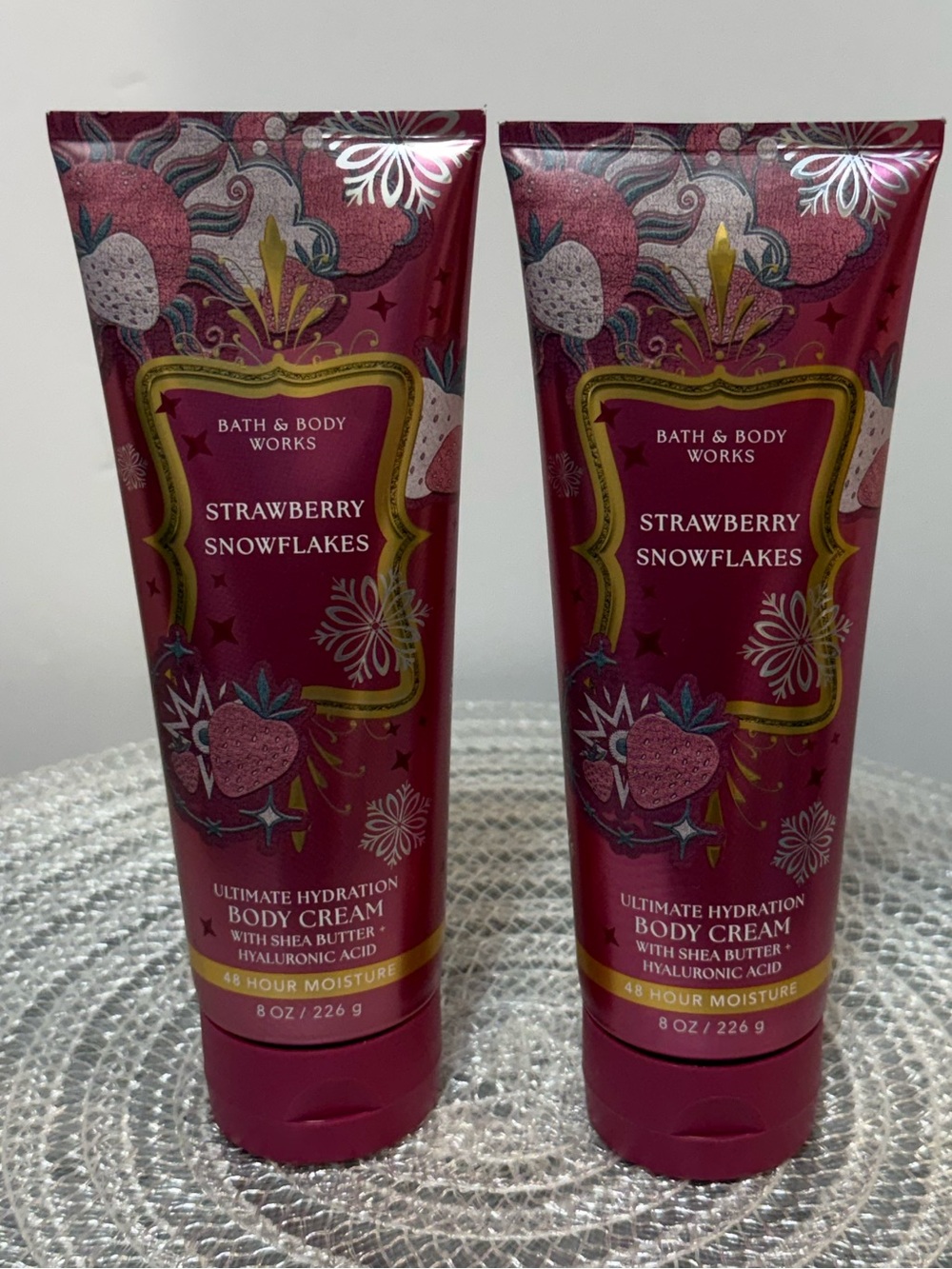 BBW Strawberry Snowflakes Body Cream Set of 2 NWT